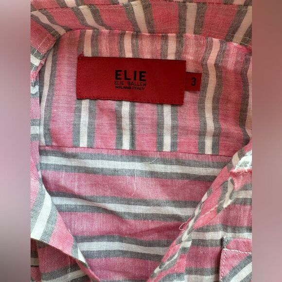 Elie baleh button down shirt for boys. Red Striped lightweight cotton sz3 - Picture 5 of 6